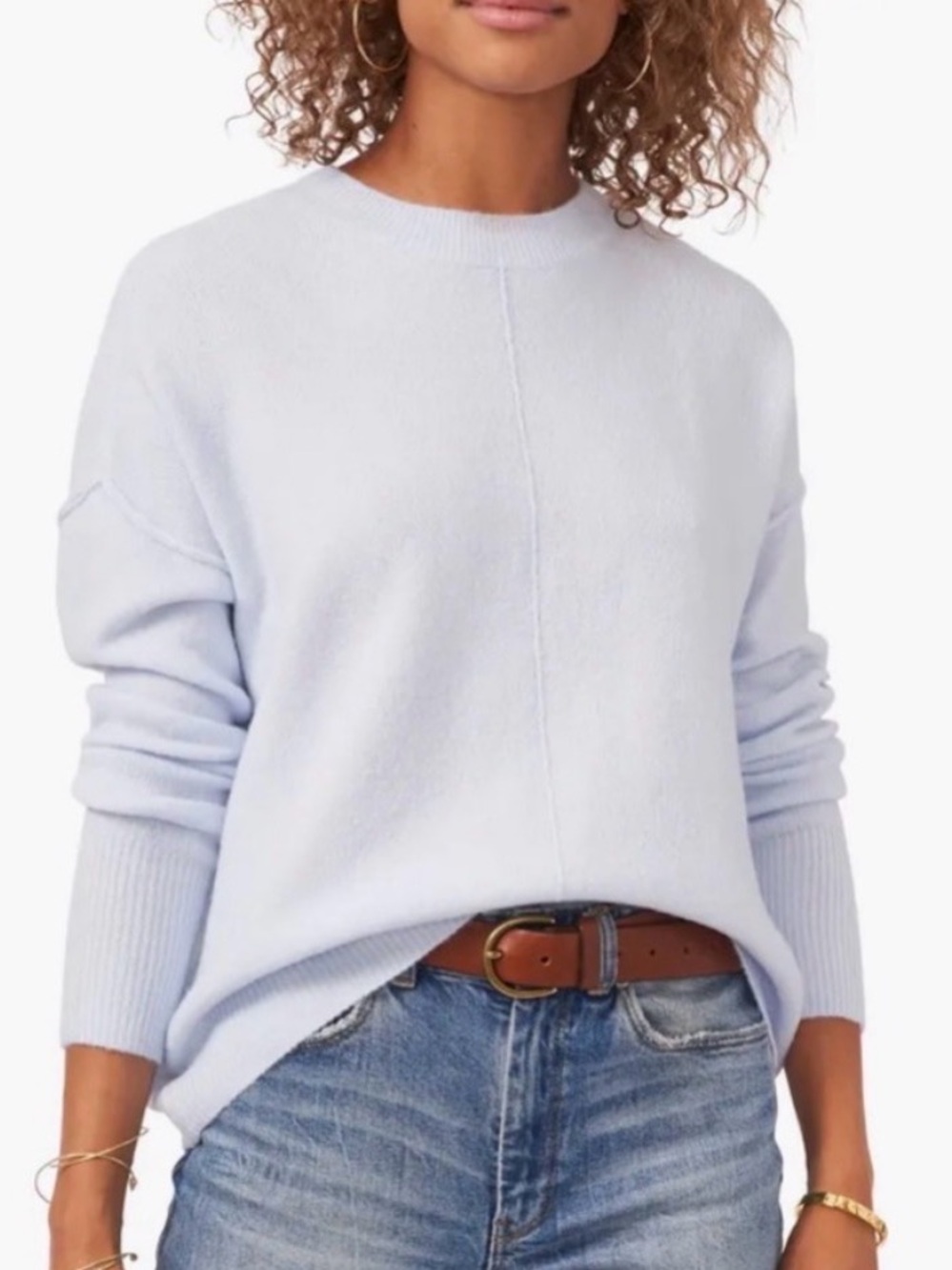 NWT Vince Camuto Pastel Blue Seam Crewneck Sweater 1X Plus Frozen Minimalist